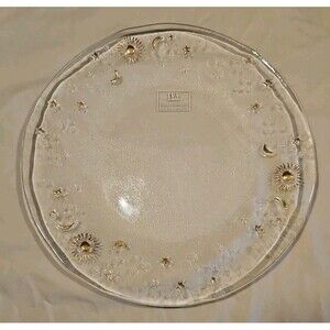 IVV Hand Painted Clear Glass Celestial Moon, Stars, Sun Plate 13.5" Gold Accents